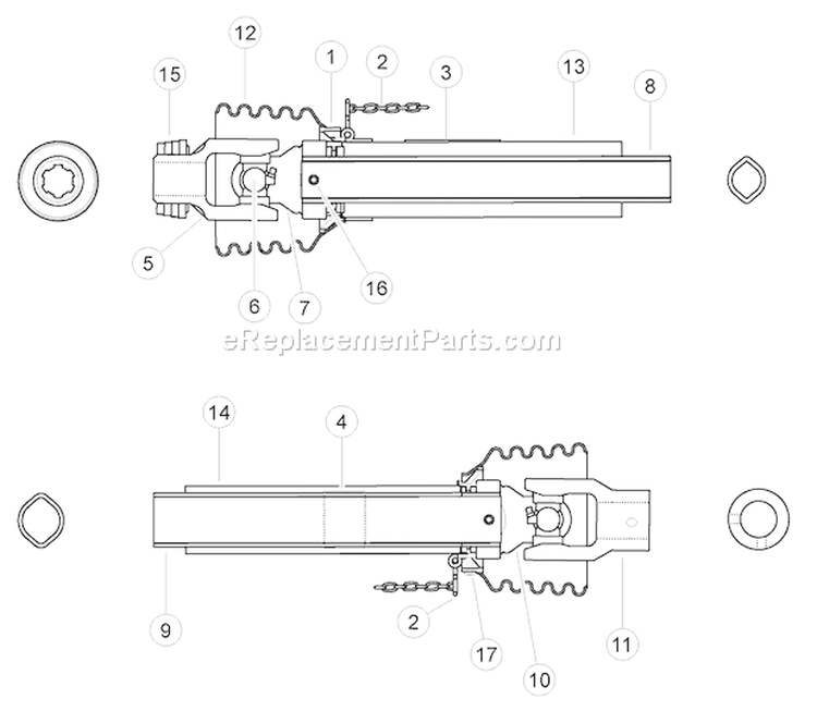 PTO Shaft Diagram and Parts List for SC5540 70554 Bear Cat Chipper Shredder